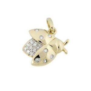 Diamond 14K Yellow Gold Ladybug Pendant Charm 12mm